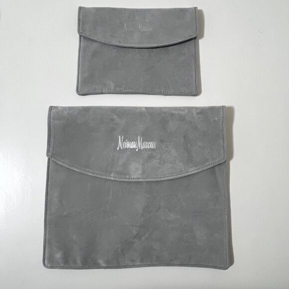 Neiman Marcus Gray Velour Jewelry Bag Zip Travel Storage Pouches Lot of 2 - Picture 1 of 9